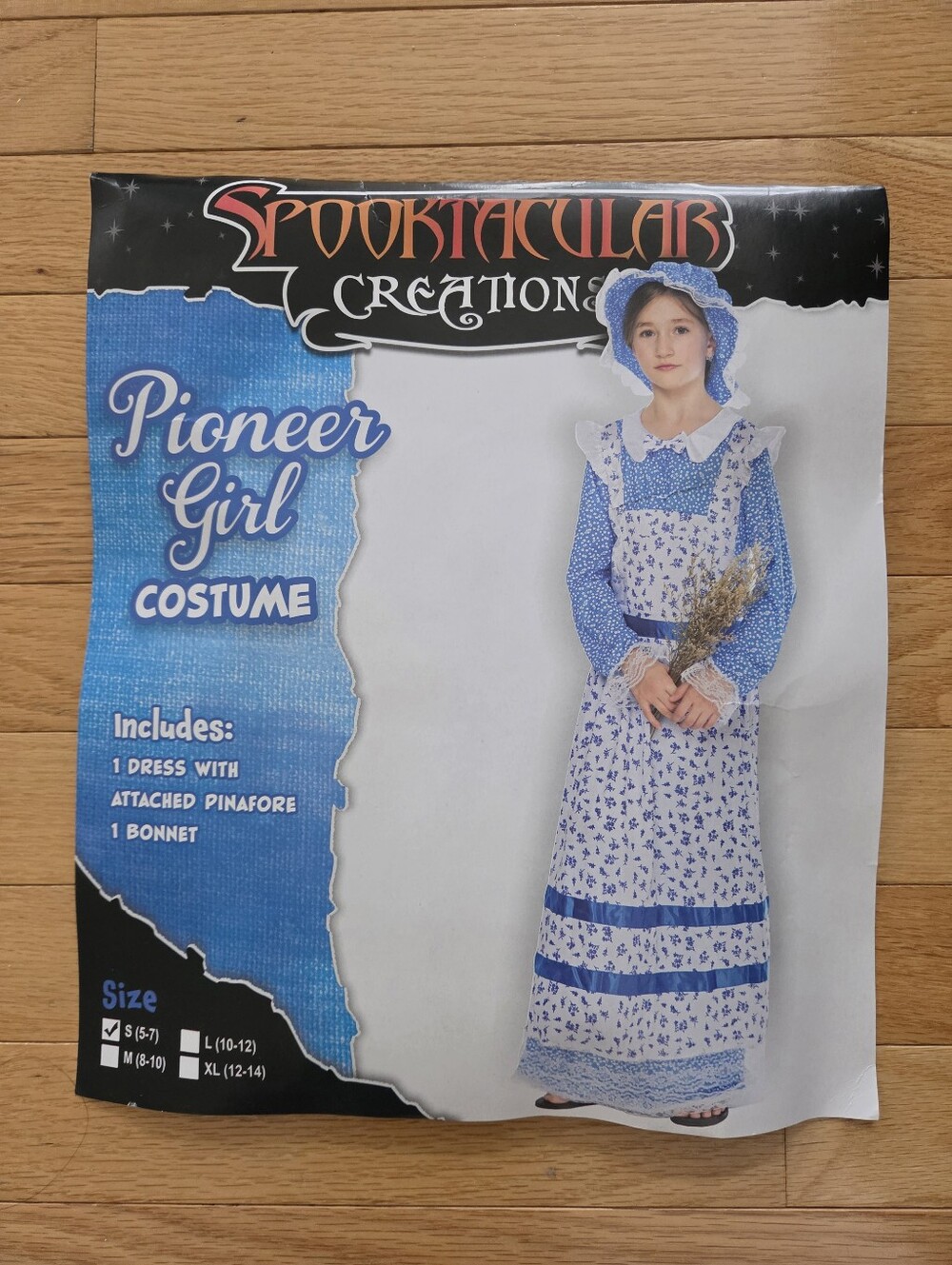 Pioneer Colonial Girl Costume Dress With Bonnett Blue White Girls Size Small 5-7